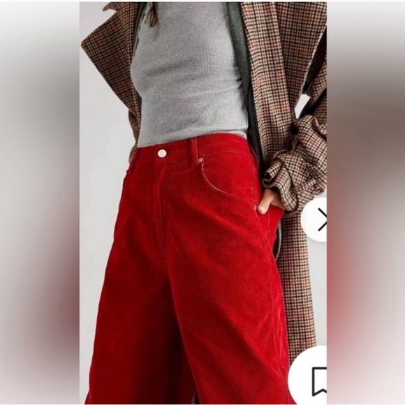 New Free People✨Crvy Gia High Rise Wide Leg Pant- Red Corduroy - Picture 6 of 7